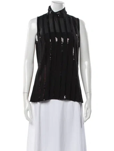 Pre-owned Akris Silk Striped Top In Black