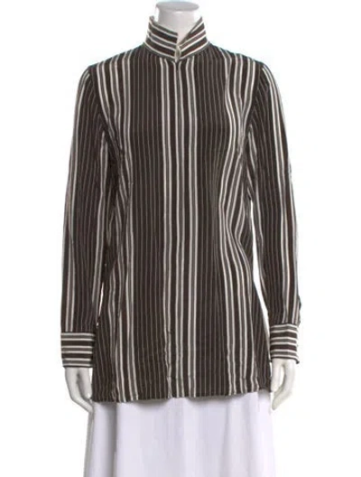 Pre-owned Akris Silk Striped Top In Brown
