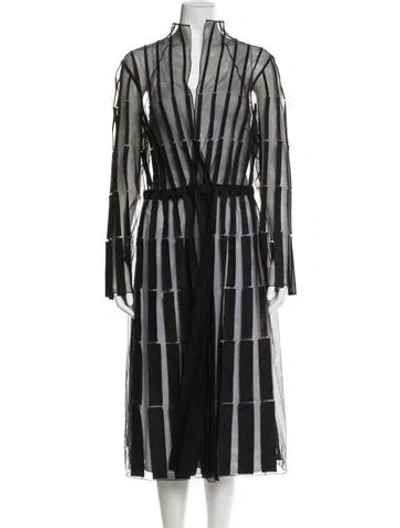 Pre-owned Akris Silk Striped Trench Coat W/ Tags In Black