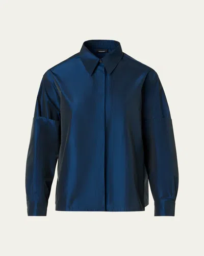 Akris Silk Taffeta Dropped-sleeve Blouse In Blue