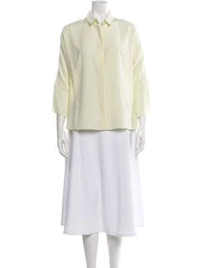 Pre-owned Akris Silk Three-quarter Sleeve Blouse In Yellow