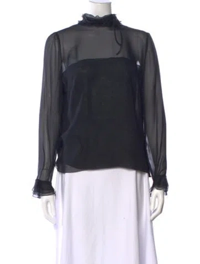 Pre-owned Akris Silk Tie Neck Blouse In Black