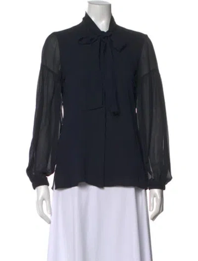Pre-owned Akris Silk Tie Neck Blouse In Blue