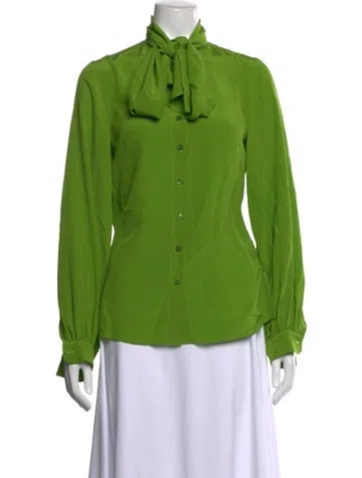 Pre-owned Akris Silk Tie Neck Blouse In Green
