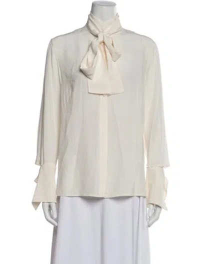 Pre-owned Akris Silk Tie Neck Blouse In Neutrals
