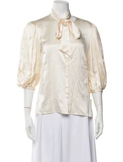 Pre-owned Akris Silk Tie Neck Blouse In Neutrals/white