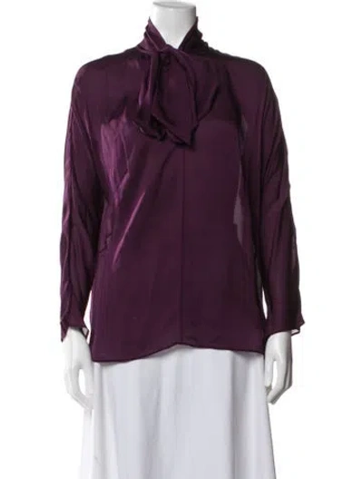 Pre-owned Akris Silk Tie Neck Blouse In Purple