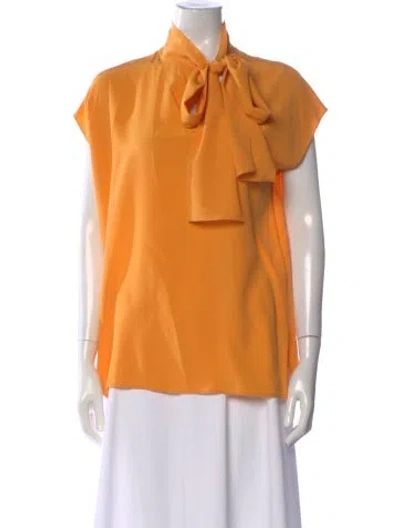 Pre-owned Akris Silk Tie Neck Blouse In Yellow