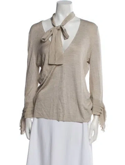 Pre-owned Akris Silk Tie Neck Sweater In Neutral