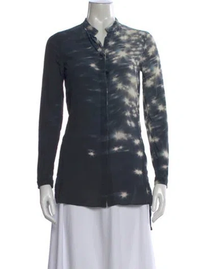 Pre-owned Akris Silk Tie-dye Print Button-up Top In Blue