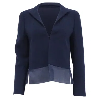 Akris Silk-trimmed Blazer In Navy Blue Wool