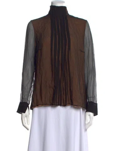 Pre-owned Akris Silk Turtleneck Blouse In Brown