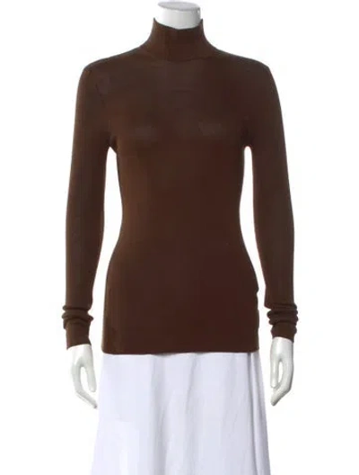 Pre-owned Akris Silk Turtleneck Sweater In Brown