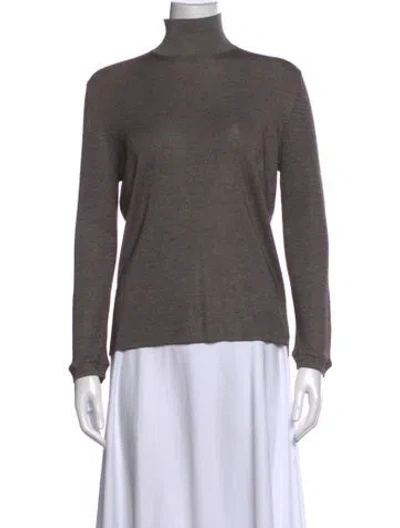 Pre-owned Akris Silk Turtleneck Sweater In Brown