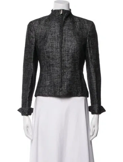 Pre-owned Akris Silk Tweed Pattern Jacket In Black