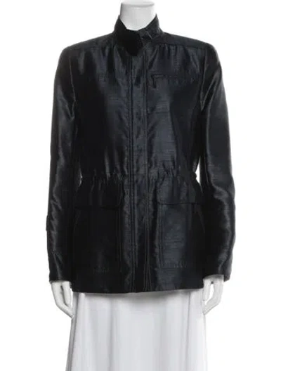 Pre-owned Akris Silk Utility Jacket In Blue
