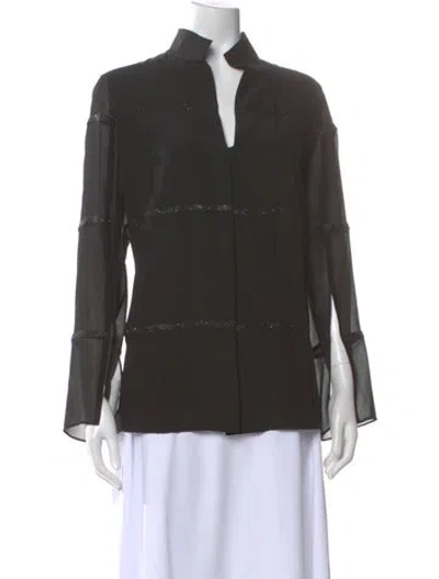 Pre-owned Akris Silk V-neck Blouse In Black
