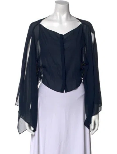 Pre-owned Akris Silk V-neck Blouse In Blue