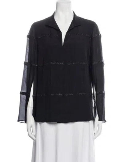 Pre-owned Akris Silk V-neck Blouse In Blue