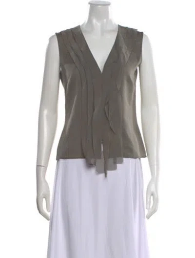 Pre-owned Akris Silk V-neck Blouse In Gray