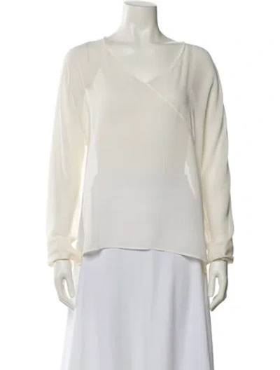 Pre-owned Akris Silk V-neck Blouse In Neutral