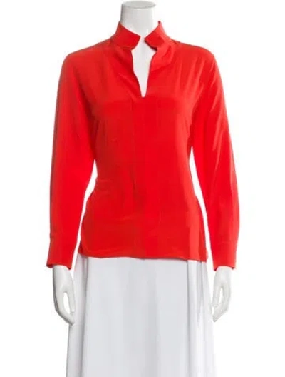 Pre-owned Akris Silk V-neck Blouse In Orange