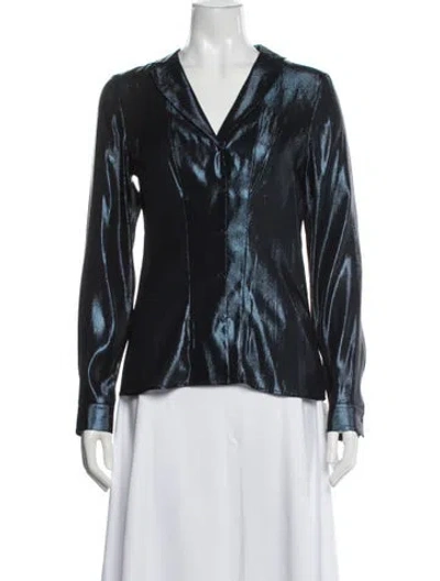Pre-owned Akris Silk V-neck Blouse W/ Tags In Blue