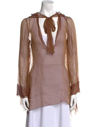 Pre-owned Akris Silk V-neck Blouse W/ Tags In Multi