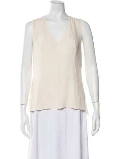 Pre-owned Akris Silk V-neck Blouse W/ Tags In Neutral