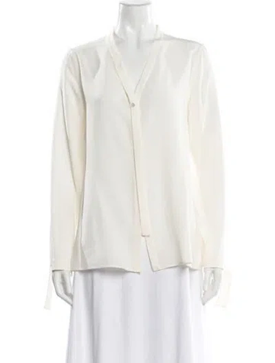 Pre-owned Akris Silk V-neck Blouse In White