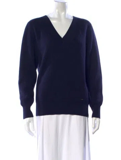 Pre-owned Akris Silk V-neck Sweater In Blue