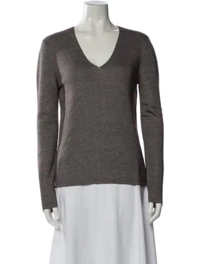 Pre-owned Akris Silk V-neck Sweater In Brown