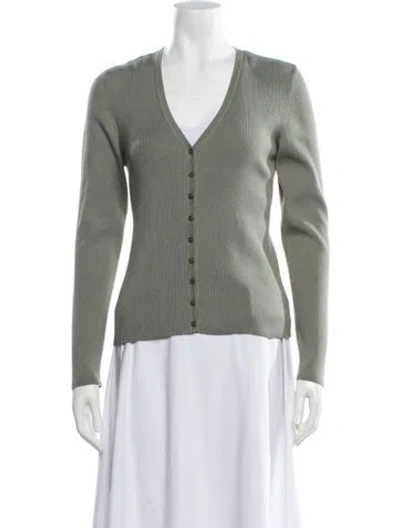 Pre-owned Akris Silk V-neck Sweater In Green