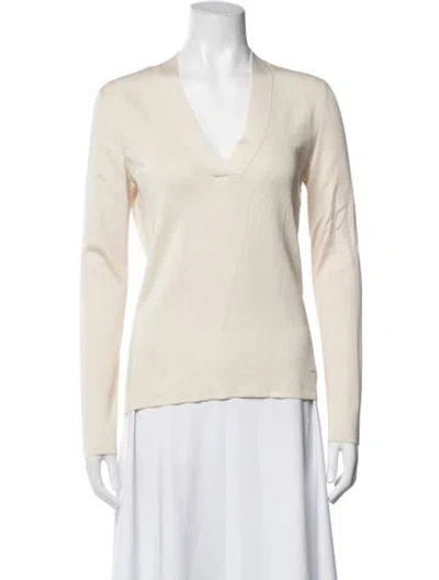 Pre-owned Akris Silk V-neck Sweater In Neutrals