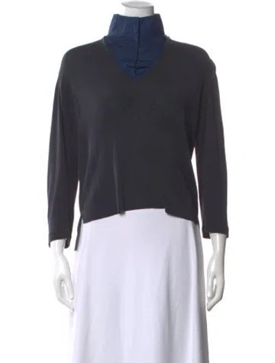 Pre-owned Akris Silk V-neck Top In Blue