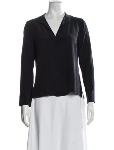 Pre-owned Akris Silk V-neck Top In Blue