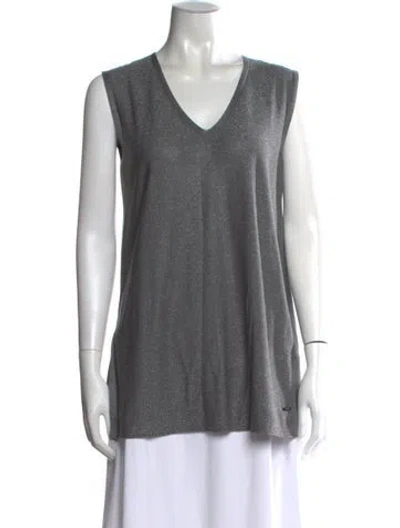 Pre-owned Akris Silk V-neck Top In Gray