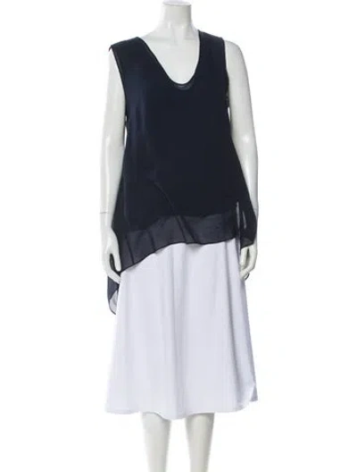 Pre-owned Akris Silk V-neck Top W/ Tags In Blue