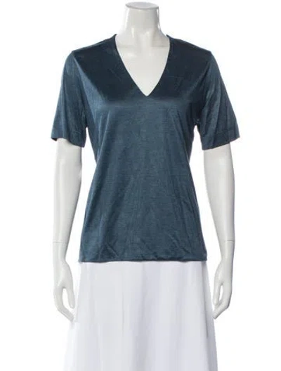 Pre-owned Akris Silk V-neck T-shirt W/ Tags In Blue