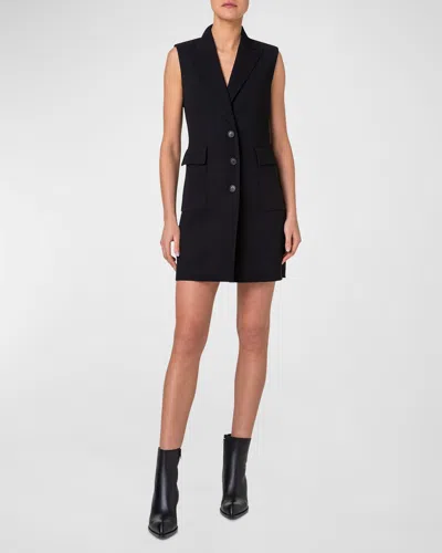 Akris Single-breasted Sleeveless Mini Tuxedo Dress In Black
