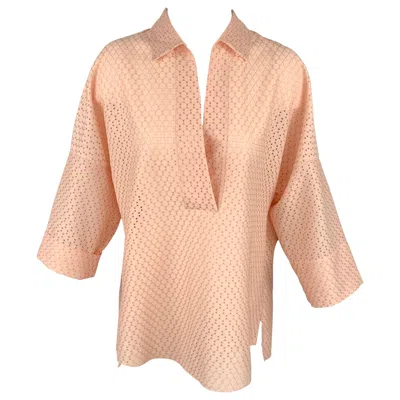 Pre-owned Akris Size 8 Pink Eyelet Polyester Tunic Blouse
