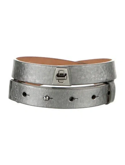 Pre-owned Akris Skinny Leather Waist Belt In Grey/metallic