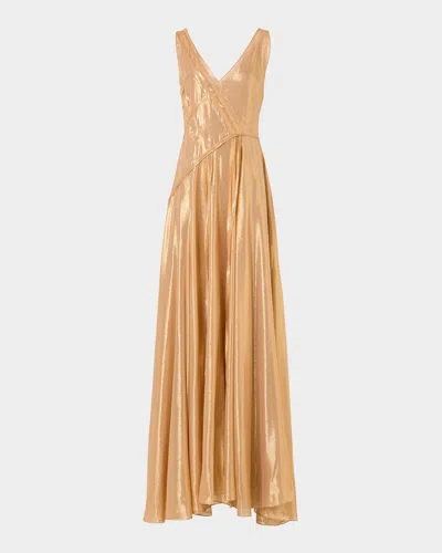 Akris Sleeveless Asymmetric Paneled Lamé Silk Gown In Multi