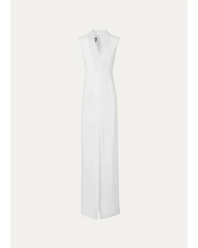 Akris Sleeveless Fringed Organza V-neck Silk Crêpe Column Gown In White