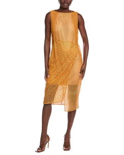 Akris Sleeveless Lace Silk-lined Midi Dress In Orange