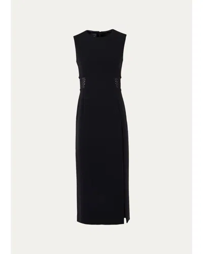 Akris Sleeveless Lace-inset Wool Double-face Midi Dress In Black
