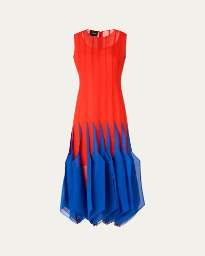 Akris Sleeveless Panama Silk Organza Seamed Midi Dress In Red