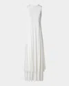 Akris Sleeveless Pleated Ribbon Silk Crepe Gown In Ecru