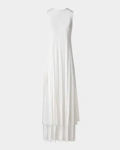 AKRIS SLEEVELESS PLEATED RIBBON SILK CREPE GOWN