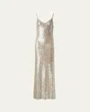 Akris Sleeveless Sequin Gown In Greige